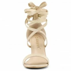 Allegra K Shoes Women's Open Toe Lace Up Chunky High Heels Sandals