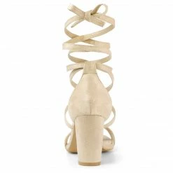 Allegra K Shoes Women's Open Toe Lace Up Chunky High Heels Sandals