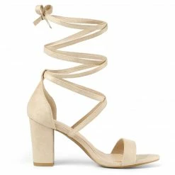 Allegra K Shoes Women's Open Toe Lace Up Chunky High Heels Sandals