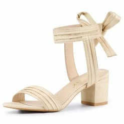 Allegra K Women's Open Toe Ankle Tie Back Block Heel Sandals Shoes