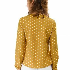 Allegra K Ruffle Neck Vintage Polka Dots Long Sleeve Blouse Clothing