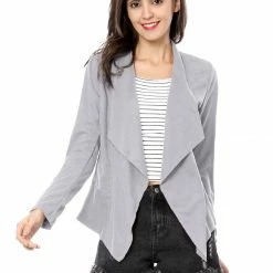 Allegra K Women's Moto Faux Suede Jacket Lightweight Open Front Lapel Draped Outwear Cardigan Clothing 83 Allegra K Women's Moto Faux Suede Jacket Lightweight Open Front Lapel Draped Outwear Cardigan Clothing