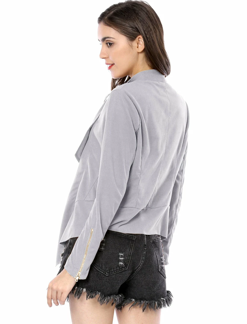 Allegra K Women's Moto Faux Suede Jacket Lightweight Open Front Lapel Draped Outwear Cardigan Clothing 18 Allegra K Women's Moto Faux Suede Jacket Lightweight Open Front Lapel Draped Outwear Cardigan Clothing