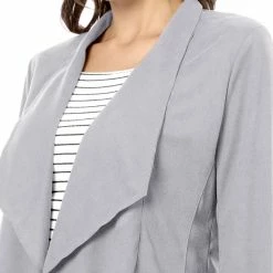 Allegra K Women's Moto Faux Suede Jacket Lightweight Open Front Lapel Draped Outwear Cardigan Clothing 86 Allegra K Women's Moto Faux Suede Jacket Lightweight Open Front Lapel Draped Outwear Cardigan Clothing