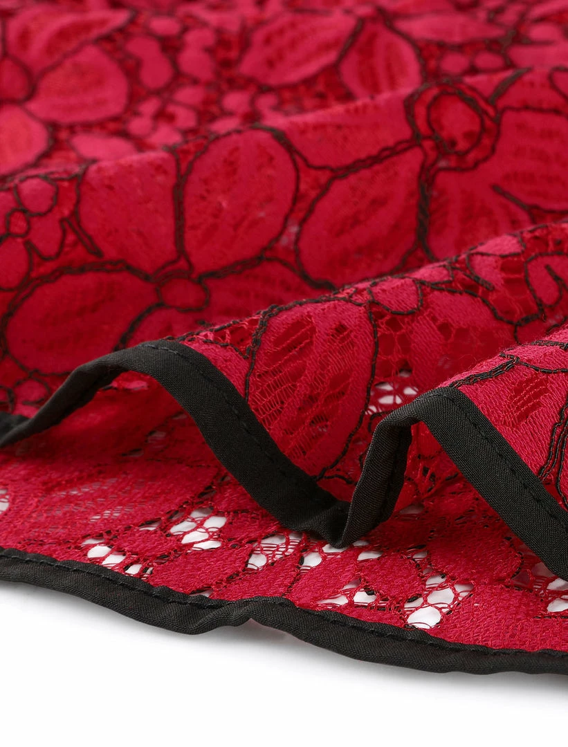 Allegra K Self-Tie Waist Bi-Color Contrast Lace Peplum Top 50 Allegra K Self-Tie Waist Bi-Color Contrast Lace Peplum Top