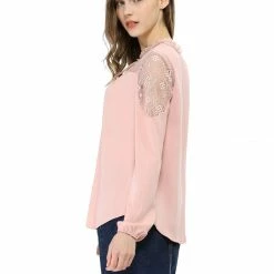 Women Allegra K Elegant Long Sleeve Lace Panel Keyhole Strap Chiffon Blouse 31 Women Allegra K Elegant Long Sleeve Lace Panel Keyhole Strap Chiffon Blouse