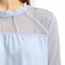 Allegra K Lace Floral Panel Crew Neck Long Sleeves Peasant Blouse Women