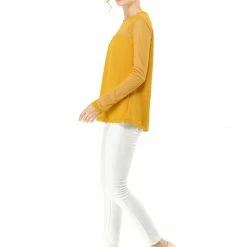 Allegra K Lace Floral Panel Crew Neck Long Sleeves Peasant Blouse Women