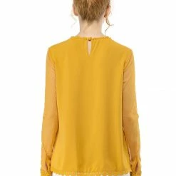 Allegra K Lace Floral Panel Crew Neck Long Sleeves Peasant Blouse Women