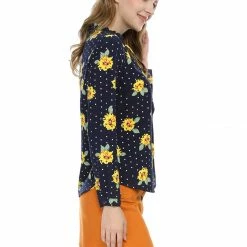 Allegra K Women's Tie Ruffled Neckline Polka Dots Long Sleeves Floral Blouse Tops