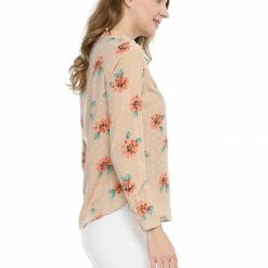 Allegra K Women's Tie Ruffled Neckline Polka Dots Long Sleeves Floral Blouse Tops