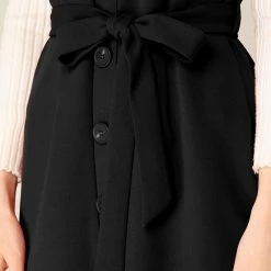 Allegra K Women's Jumper Dress Button Front Bow Tie Waist Slim Fit Pinafore Overall Pencil Dress