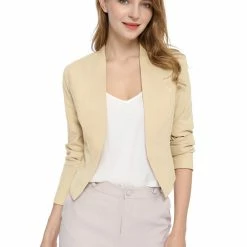 Allegra K Women Collarless Cropped Blazer