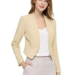 Allegra K Women Collarless Cropped Blazer