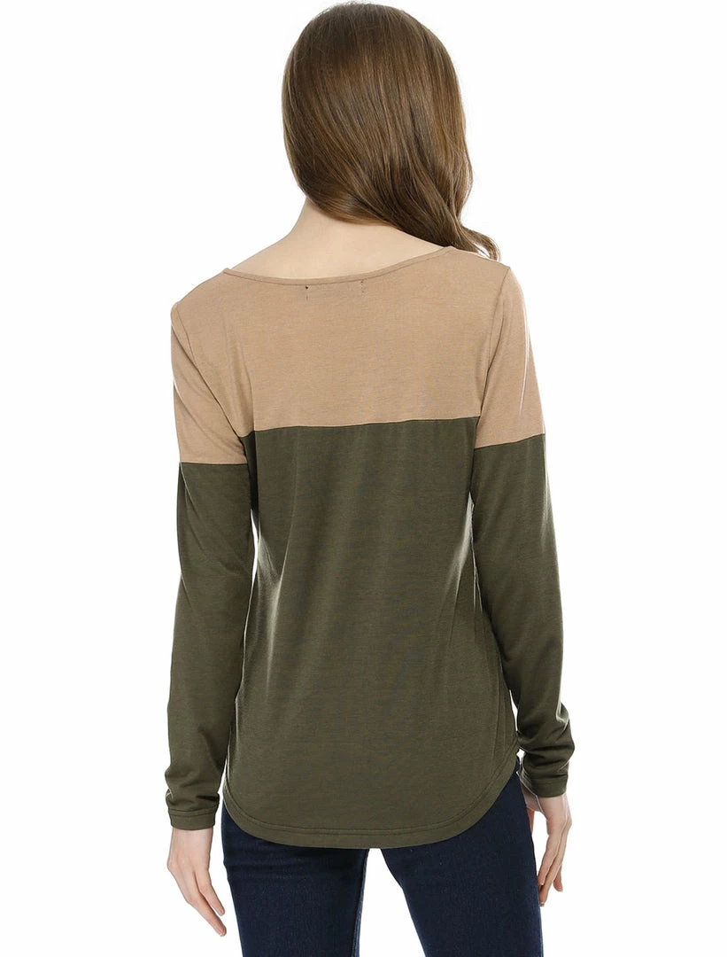 Allegra K Split V-neck Long Sleeves Color Block T-Shirt 45 Allegra K Split V-neck Long Sleeves Color Block T-Shirt
