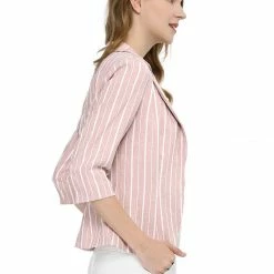 Allegra K Striped 3/4 Sleeves Open Front Notched Lapel Blazer Women 73 Allegra K Striped 3/4 Sleeves Open Front Notched Lapel Blazer Women