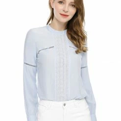 Allegra K Women's Embroidery Floral Peasant Blouse Crew Neck Boho Shirts Tops