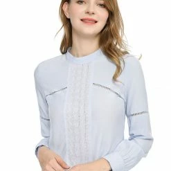 Allegra K Women's Embroidery Floral Peasant Blouse Crew Neck Boho Shirts Tops