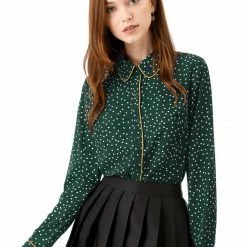 Allegra K Long Sleeve Button Down Polka Dot Shirt
