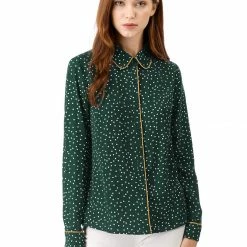 Allegra K Long Sleeve Button Down Polka Dot Shirt