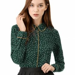 Allegra K Long Sleeve Button Down Polka Dot Shirt