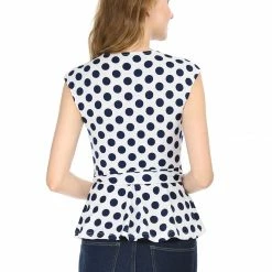 Allegra K V Neck Sleeveless Self Tie Wrap Front Dotted Top