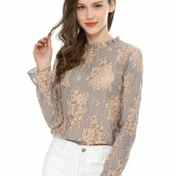 Allegra K Women‘s Chroect Lace See Through Floral Color Block Blouse