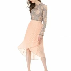 Allegra K Women‘s Chroect Lace See Through Floral Color Block Blouse