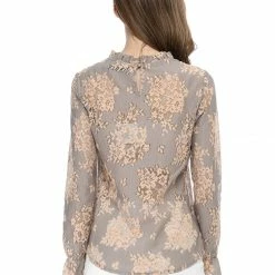 Allegra K Women‘s Chroect Lace See Through Floral Color Block Blouse