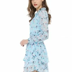 Allegra K Floral Printed Ruffled Tie V Neck Smocked Waist Dress 139 Allegra K Floral Printed Ruffled Tie V Neck Smocked Waist Dress