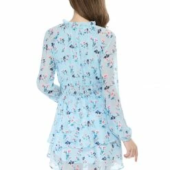 Allegra K Floral Printed Ruffled Tie V Neck Smocked Waist Dress 140 Allegra K Floral Printed Ruffled Tie V Neck Smocked Waist Dress