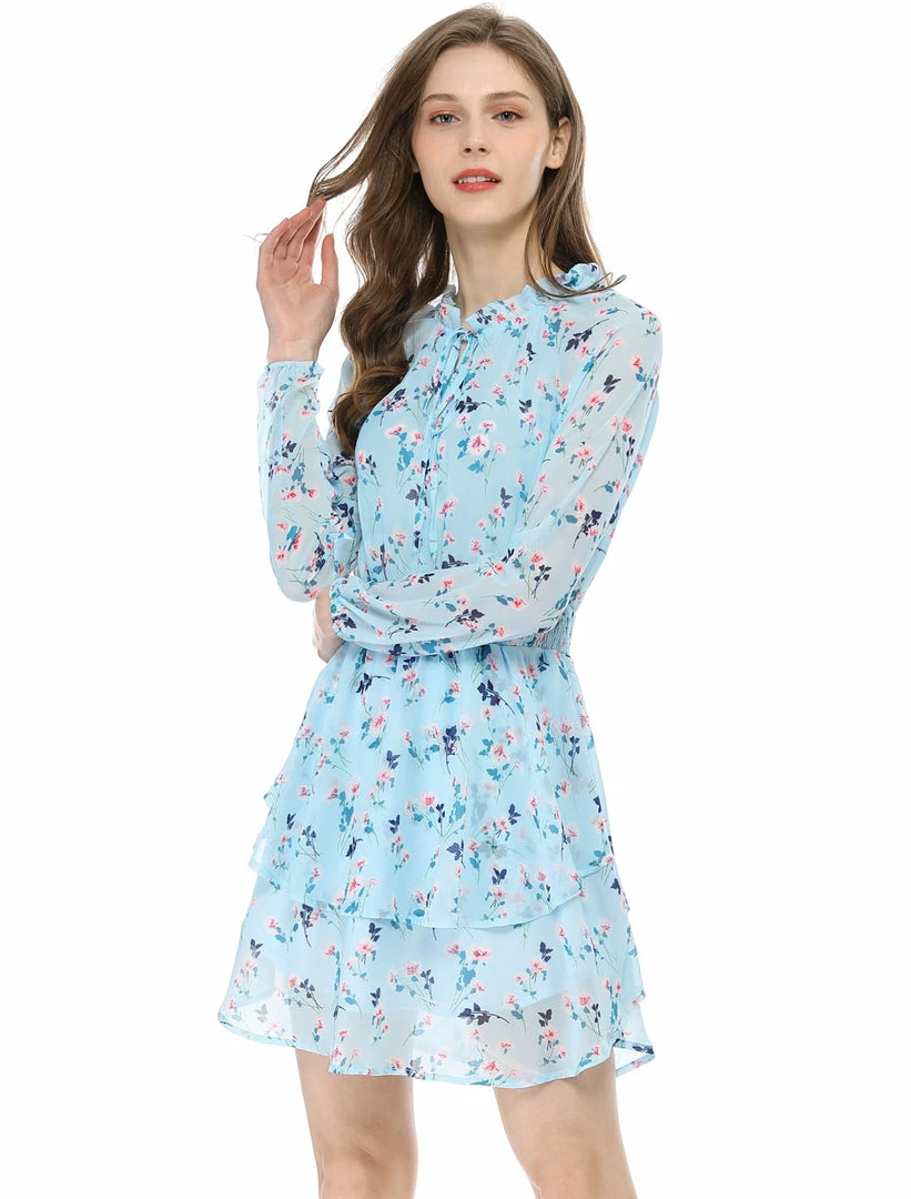 Allegra K Floral Printed Ruffled Tie V Neck Smocked Waist Dress 52 Allegra K Floral Printed Ruffled Tie V Neck Smocked Waist Dress