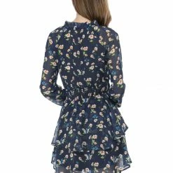 Allegra K Floral Printed Ruffled Tie V Neck Smocked Waist Dress 164 Allegra K Floral Printed Ruffled Tie V Neck Smocked Waist Dress