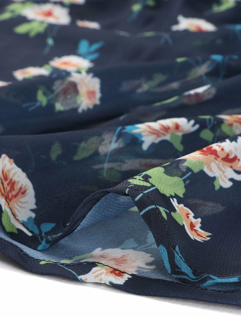 Allegra K Floral Printed Ruffled Tie V Neck Smocked Waist Dress 81 Allegra K Floral Printed Ruffled Tie V Neck Smocked Waist Dress