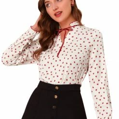 Allegra K Women's Tie Ruffle Neck Blouse Vintage Bell Long Sleeves Top