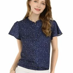 Women Allegra K Dot Print Ruffle Sleeve Button Up Top 84 Women Allegra K Dot Print Ruffle Sleeve Button Up Top