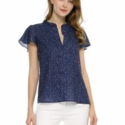Women Allegra K Dot Print Ruffle Sleeve Button Up Top 85 Women Allegra K Dot Print Ruffle Sleeve Button Up Top