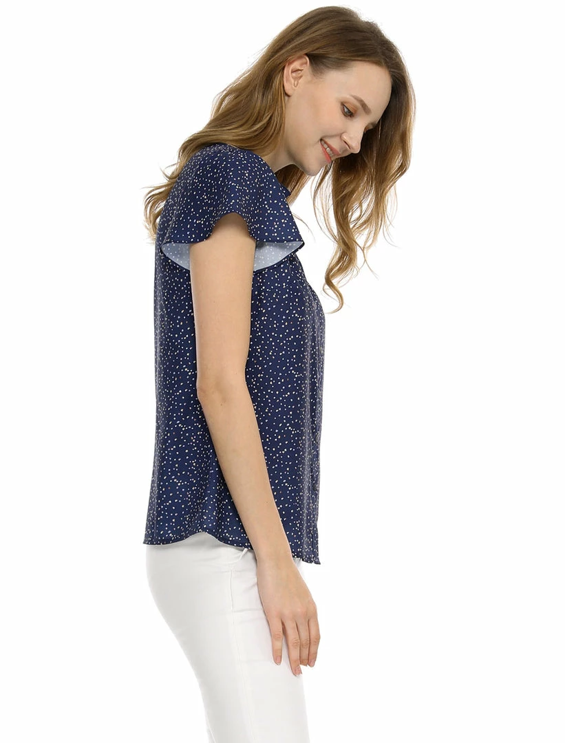 Women Allegra K Dot Print Ruffle Sleeve Button Up Top 44 Women Allegra K Dot Print Ruffle Sleeve Button Up Top