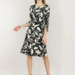 Allegra K Floral Tie Sleeves Side Slit Chiffon Dress
