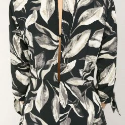 Allegra K Floral Tie Sleeves Side Slit Chiffon Dress