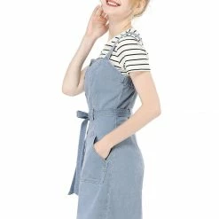 Women Allegra K Classic Adjustable Strap A-Line Overall Denim Dress 83 Women Allegra K Classic Adjustable Strap A-Line Overall Denim Dress
