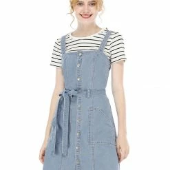 Women Allegra K Classic Adjustable Strap A-Line Overall Denim Dress 80 Women Allegra K Classic Adjustable Strap A-Line Overall Denim Dress