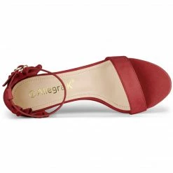 Allegra K Women's Ruffle Ankle Strap Block Heel Sandals Shoes