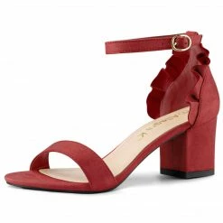 Allegra K Women's Ruffle Ankle Strap Block Heel Sandals Shoes