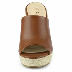 Allegra K Women Open Toe Espadrille Wedge Heel Platform Mules