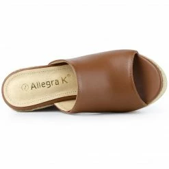 Allegra K Women Open Toe Espadrille Wedge Heel Platform Mules