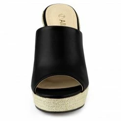 Allegra K Women Open Toe Espadrille Wedge Heel Platform Mules