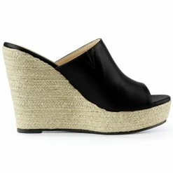 Allegra K Women Open Toe Espadrille Wedge Heel Platform Mules