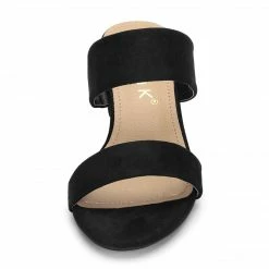 Allegra K Women's Block Heel Dual Straps Slide Sandals