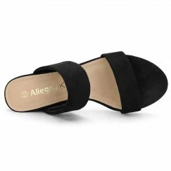 Allegra K Women's Block Heel Dual Straps Slide Sandals